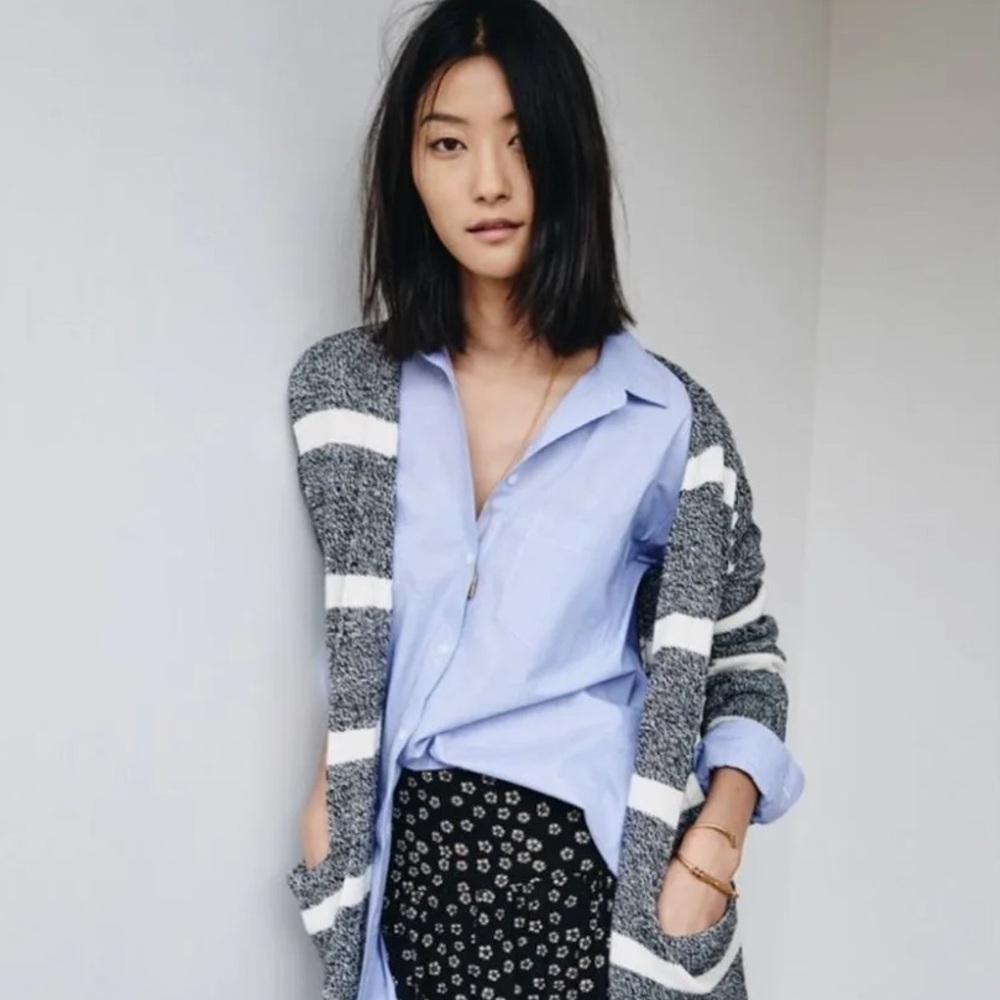 Madewell Charcoal and Cream Striped Cardigan Sz XS